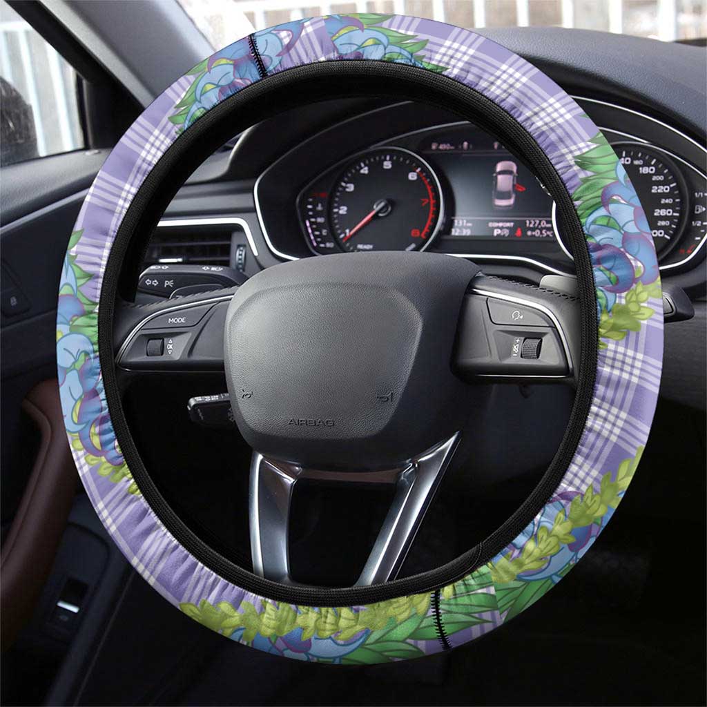 Hawaii Jade Vine Lei Steering Wheel Cover Aloha Palaka Motif - Purple - Polynesian Pride