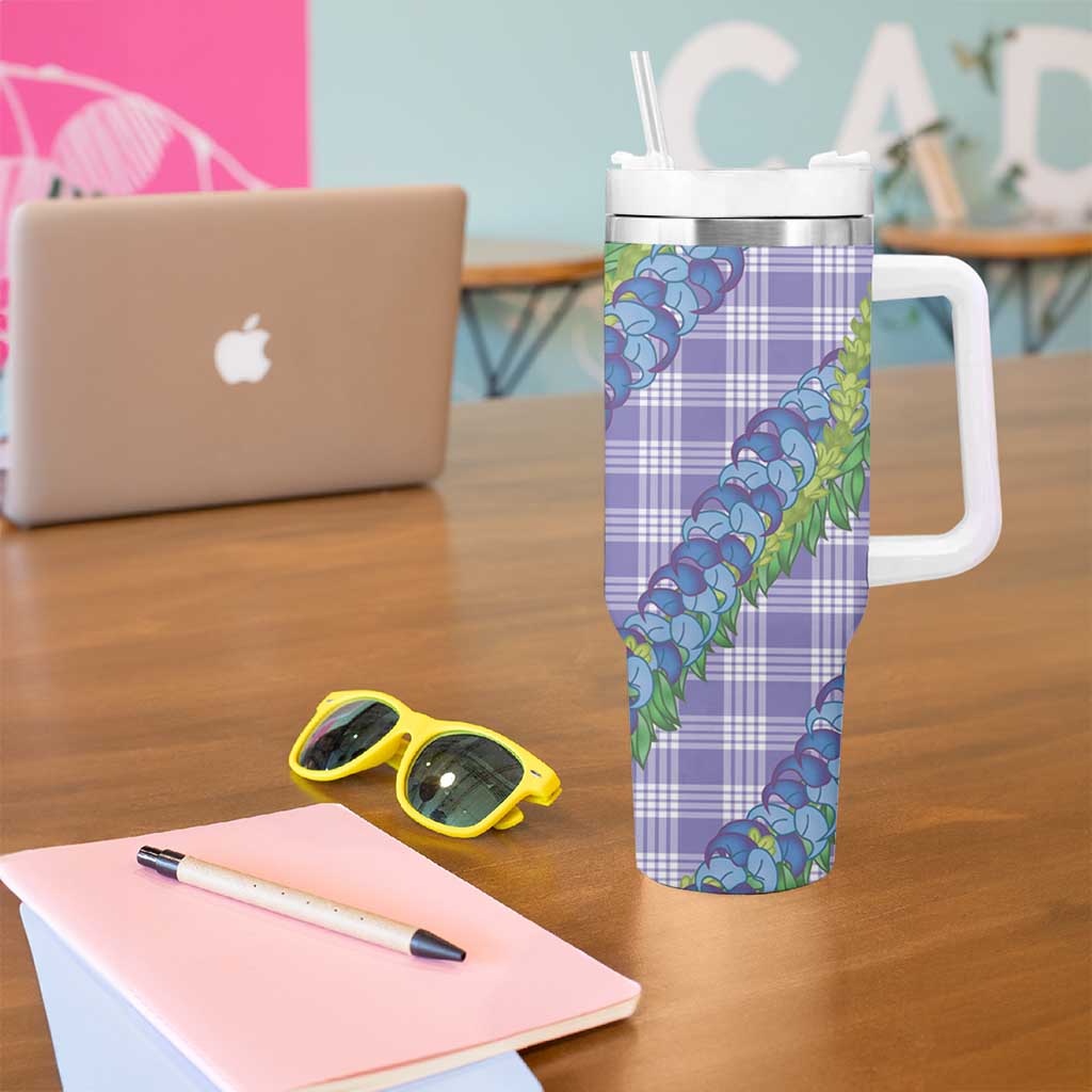 Hawaii Jade Vine Lei Tumbler With Handle Aloha Palaka Motif - Purple - Polynesian Pride