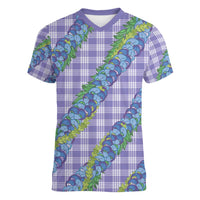 Hawaii Jade Vine Lei Women V-Neck T-Shirt Aloha Palaka Motif - Purple - Polynesian Pride