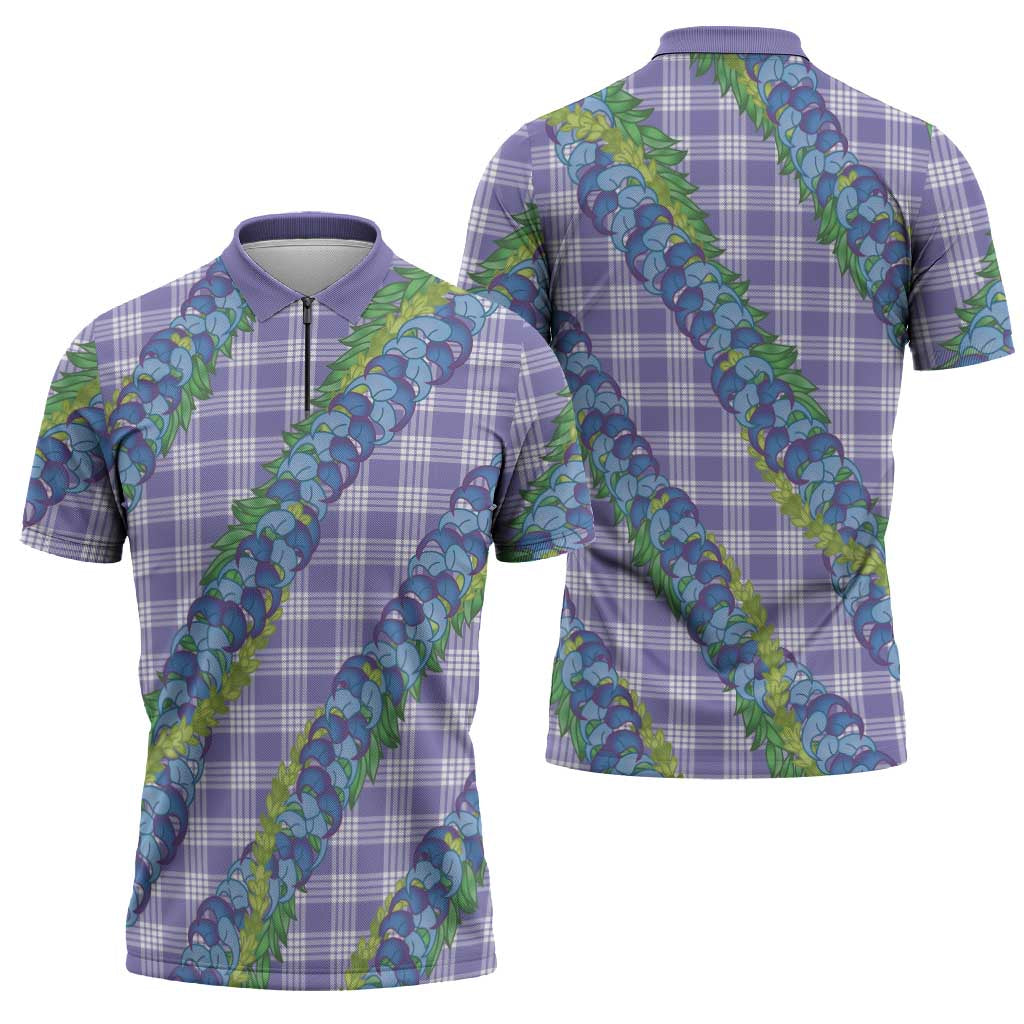 Hawaii Jade Vine Lei Zipper Polo Shirt Aloha Palaka Motif - Purple - Polynesian Pride