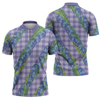 Hawaii Jade Vine Lei Zipper Polo Shirt Aloha Palaka Motif - Purple - Polynesian Pride