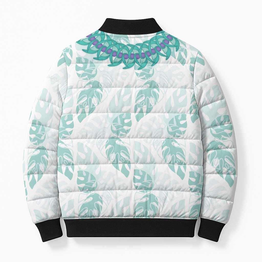Jade Vine Lei Hawaii Bomber Puffer Jacket Aloha Seamless Tropical Leaves - Polynesian Pride