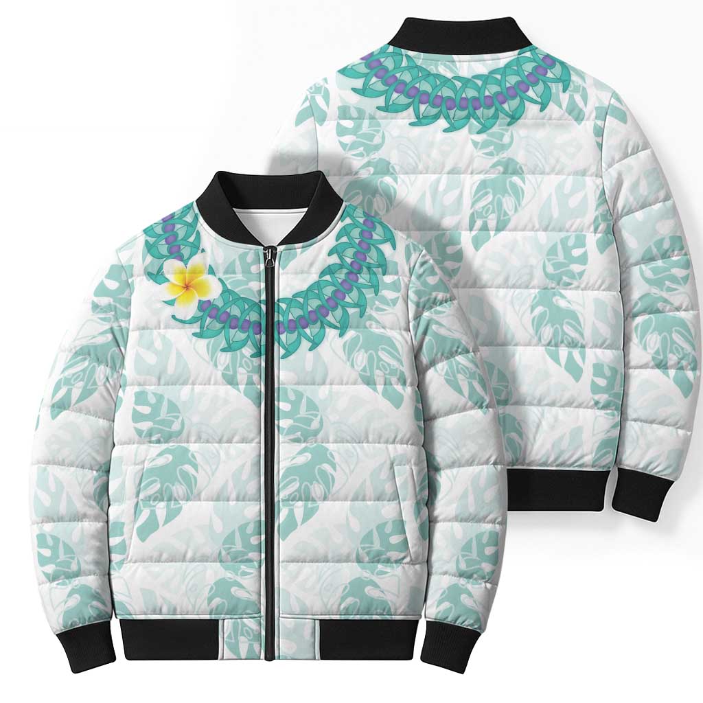Jade Vine Lei Hawaii Bomber Puffer Jacket Aloha Seamless Tropical Leaves - Polynesian Pride