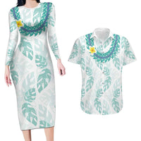 Jade Vine Lei Hawaii Couples Matching Long Sleeve Bodycon Dress and Hawaiian Shirt Aloha Seamless Tropical Leaves - Polynesian Pride