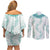 Jade Vine Lei Hawaii Couples Matching Off Shoulder Short Dress and Long Sleeve Button Shirt Aloha Seamless Tropical Leaves - Polynesian Pride