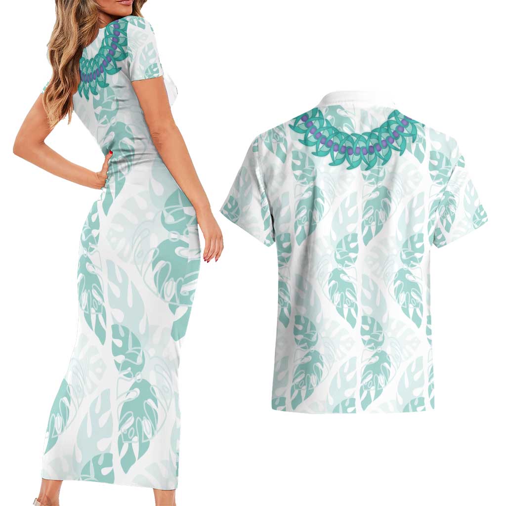 Jade Vine Lei Hawaii Couples Matching Short Sleeve Bodycon Dress and Hawaiian Shirt Aloha Seamless Tropical Leaves - Polynesian Pride