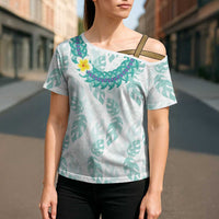Jade Vine Lei Hawaii Cross Shoulder Shirt Aloha Seamless Tropical Leaves - Polynesian Pride