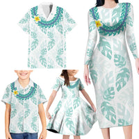 Jade Vine Lei Hawaii Family Matching Long Sleeve Bodycon Dress and Hawaiian Shirt Aloha Seamless Tropical Leaves - Polynesian Pride