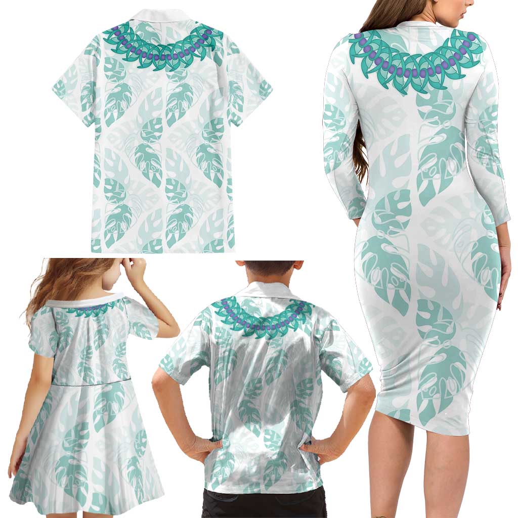 Jade Vine Lei Hawaii Family Matching Long Sleeve Bodycon Dress and Hawaiian Shirt Aloha Seamless Tropical Leaves - Polynesian Pride