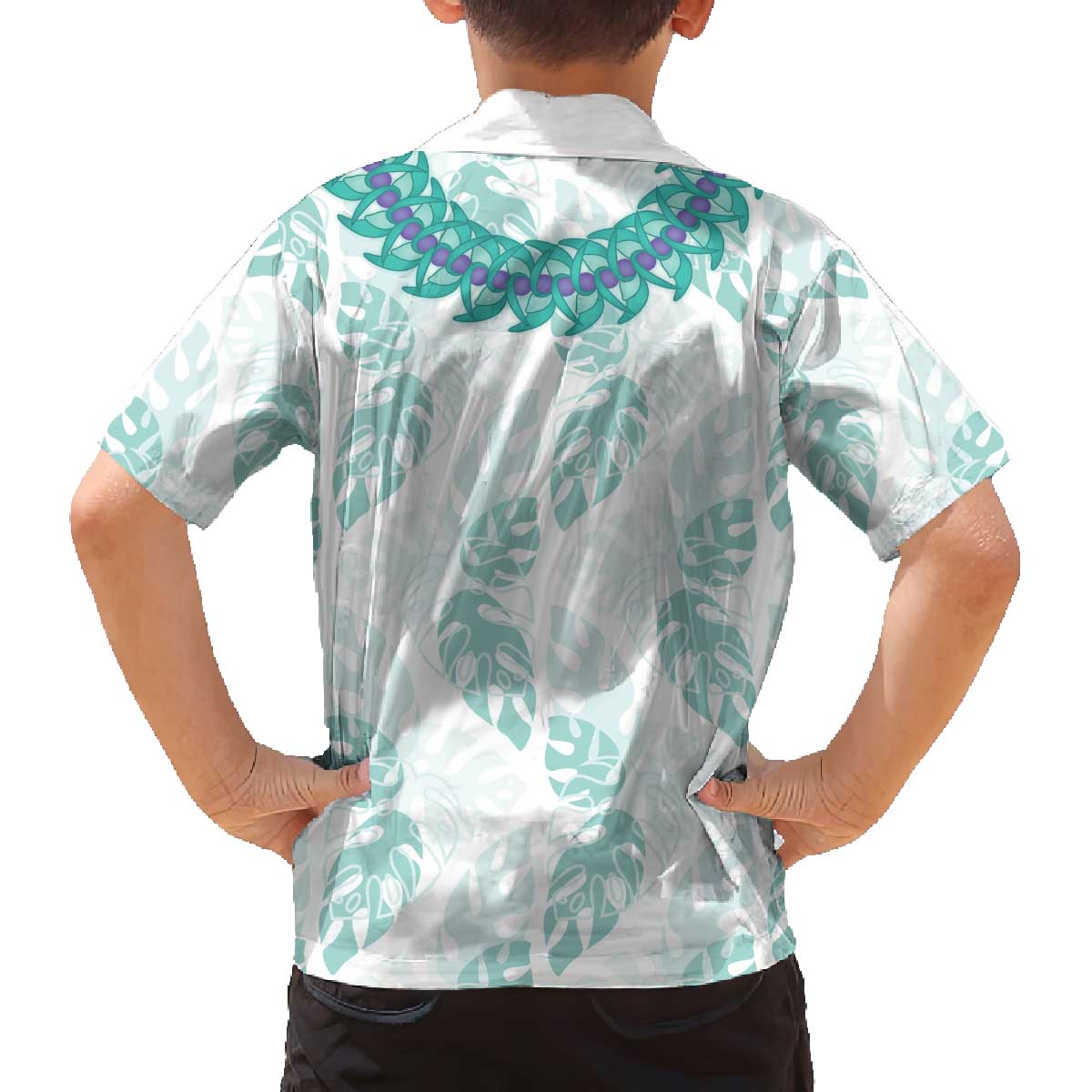 Jade Vine Lei Hawaii Family Matching Off The Shoulder Long Sleeve Dress and Hawaiian Shirt Aloha Seamless Tropical Leaves - Polynesian Pride