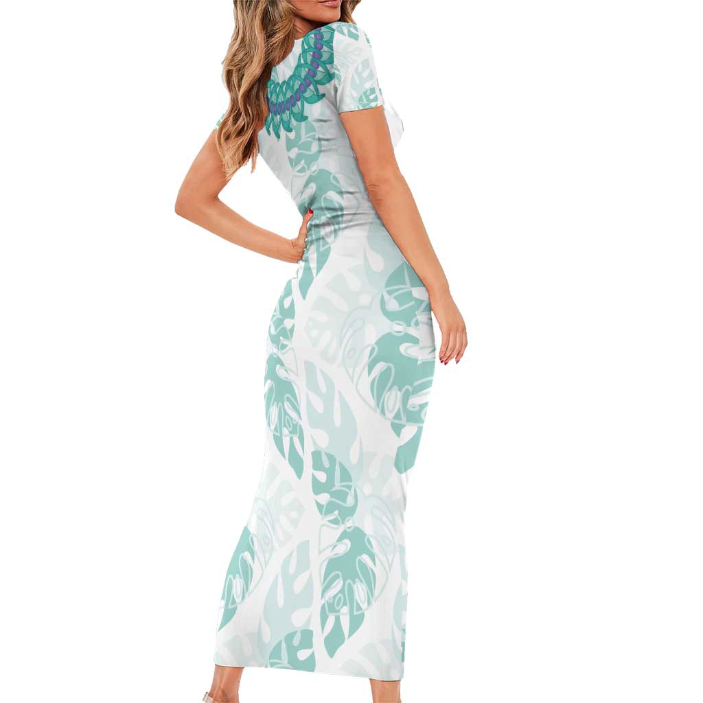 Jade Vine Lei Hawaii Family Matching Short Sleeve Bodycon Dress and Hawaiian Shirt Aloha Seamless Tropical Leaves - Polynesian Pride