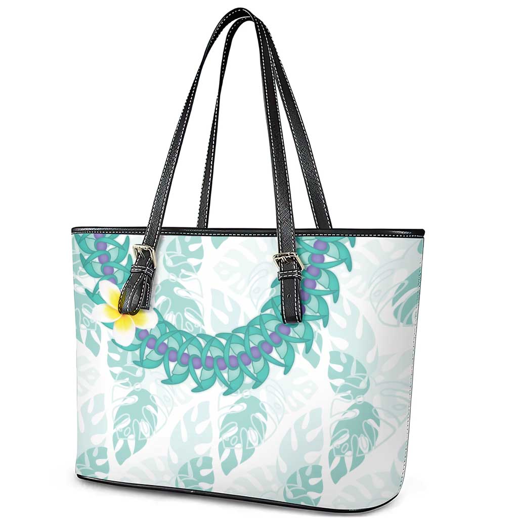 Jade Vine Lei Hawaii Leather Tote Bag Aloha Seamless Tropical Leaves - Polynesian Pride
