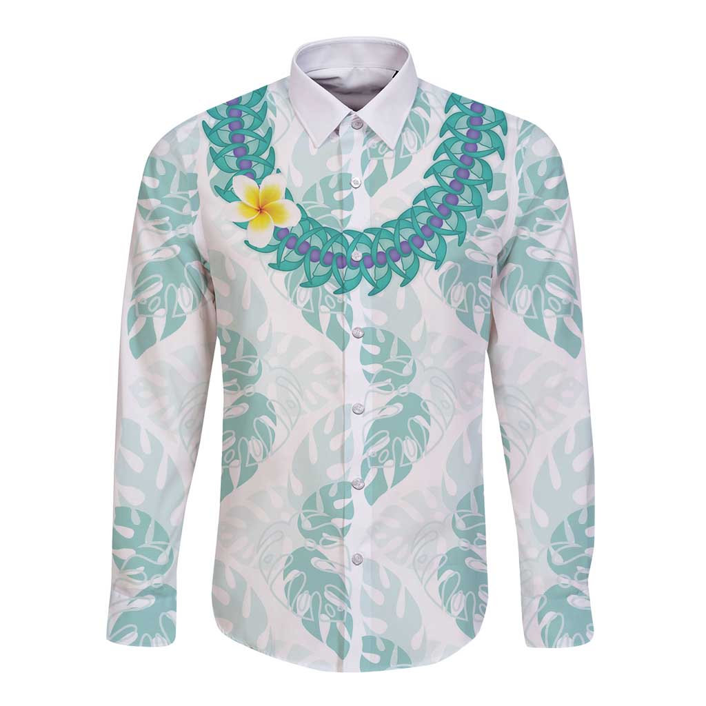 Jade Vine Lei Hawaii Long Sleeve Button Shirt Aloha Seamless Tropical Leaves - Polynesian Pride