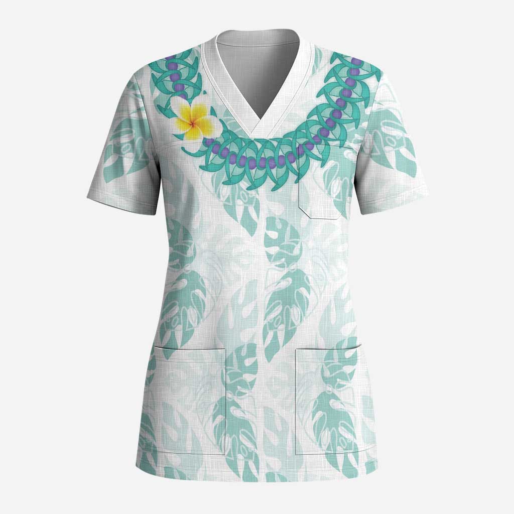 Jade Vine Lei Hawaii Scrub Top Aloha Seamless Tropical Leaves - Polynesian Pride