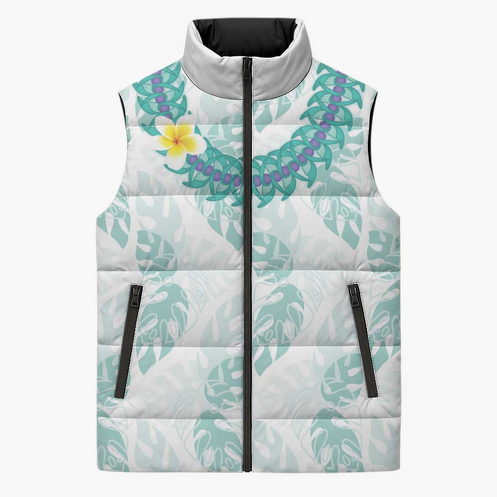 Jade Vine Lei Hawaii Sleeveless Puffer Jacket Aloha Seamless Tropical Leaves - Polynesian Pride