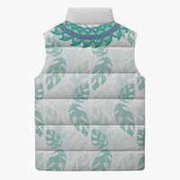 Jade Vine Lei Hawaii Sleeveless Puffer Jacket Aloha Seamless Tropical Leaves - Polynesian Pride