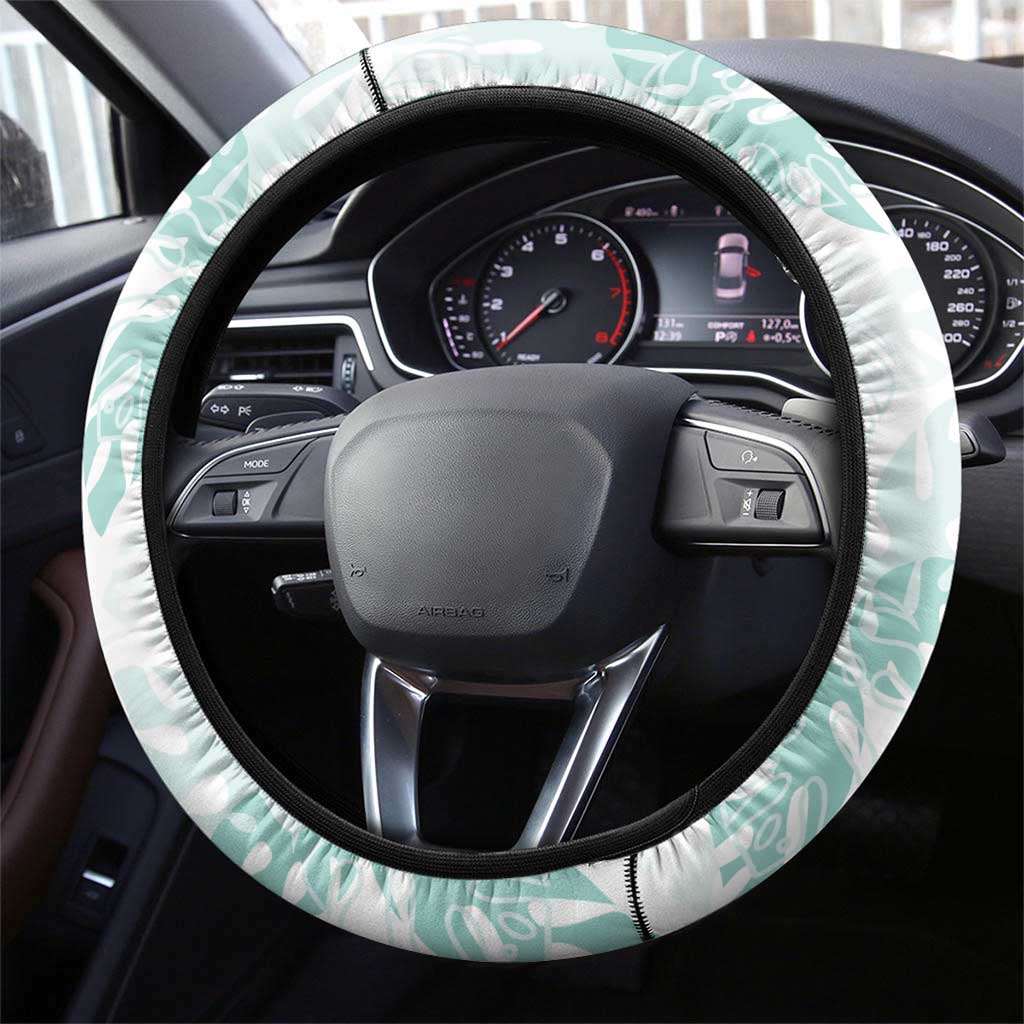 Jade Vine Lei Hawaii Steering Wheel Cover Aloha Seamless Tropical Leaves - Polynesian Pride