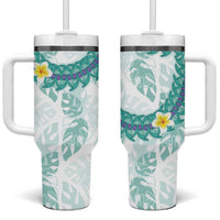 Jade Vine Lei Hawaii Tumbler With Handle Aloha Seamless Tropical Leaves - Polynesian Pride