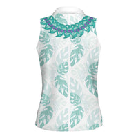 Jade Vine Lei Hawaii Women Sleeveless Polo Shirt Aloha Seamless Tropical Leaves - Polynesian Pride