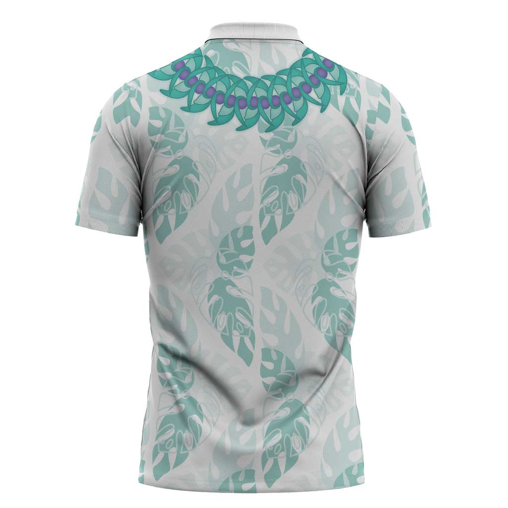 Jade Vine Lei Hawaii Zipper Polo Shirt Aloha Seamless Tropical Leaves - Polynesian Pride