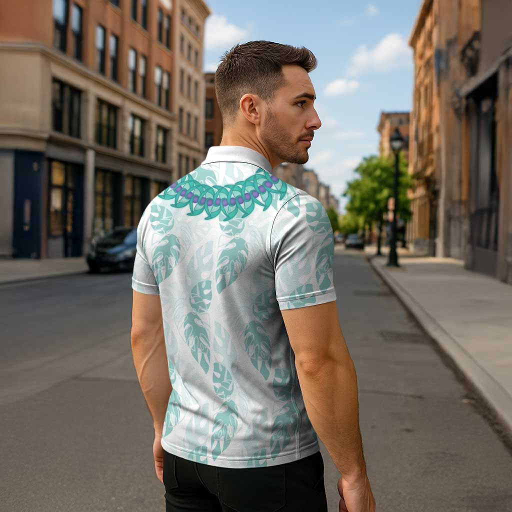 Jade Vine Lei Hawaii Zipper Polo Shirt Aloha Seamless Tropical Leaves - Polynesian Pride