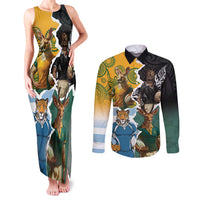 Personalised Rugby 2025 Championship Couples Matching Tank Maxi Dress and Long Sleeve Button Shirt Southern Hemisphere Countries Mascots LT14 Black - Polynesian Pride