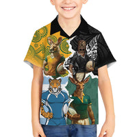 Personalised Rugby 2025 Championship Family Matching Long Sleeve Bodycon Dress and Hawaiian Shirt Southern Hemisphere Countries Mascots LT14 Son's Shirt Black - Polynesian Pride