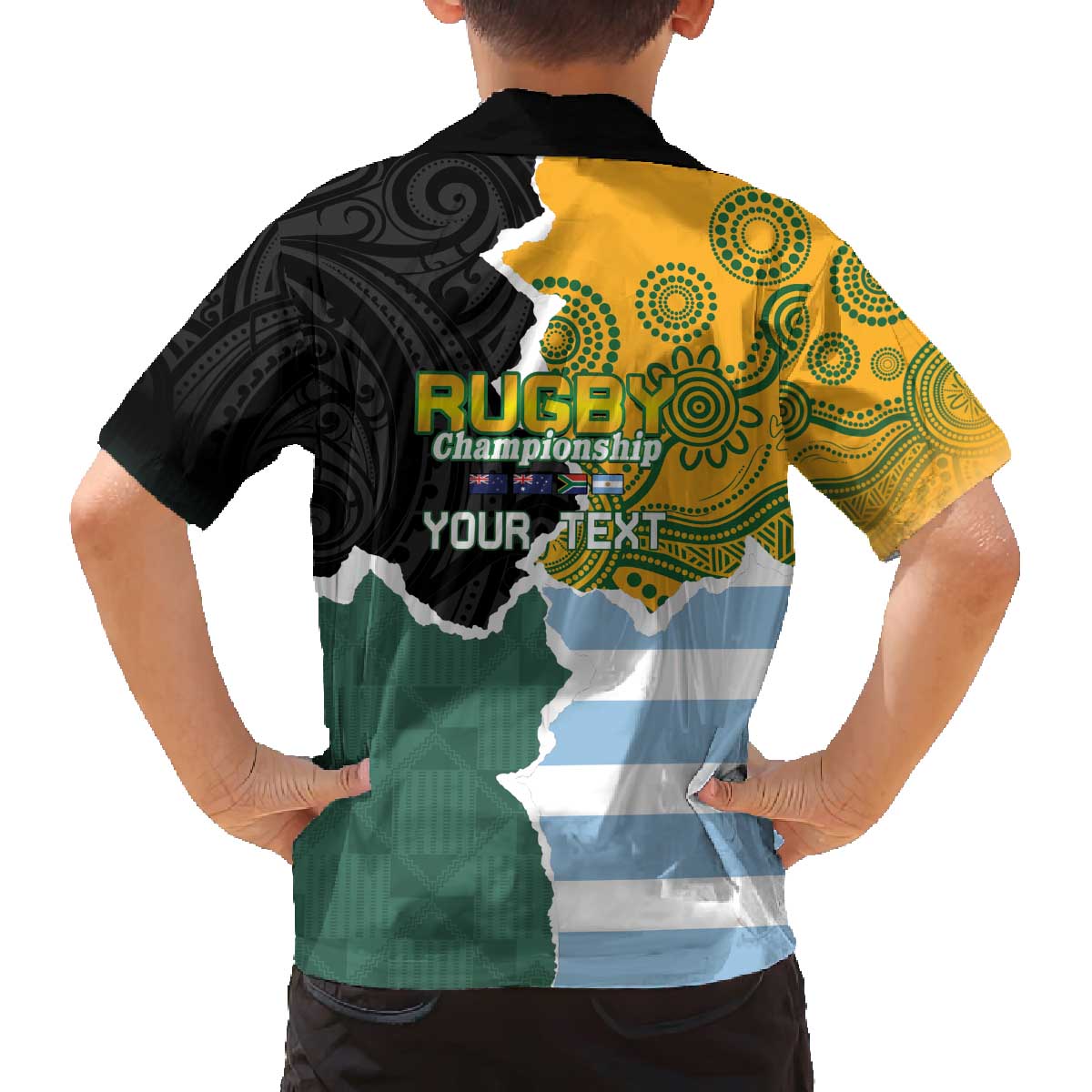 Personalised Rugby 2025 Championship Family Matching Off The Shoulder Long Sleeve Dress and Hawaiian Shirt Southern Hemisphere Countries Mascots - Polynesian Pride