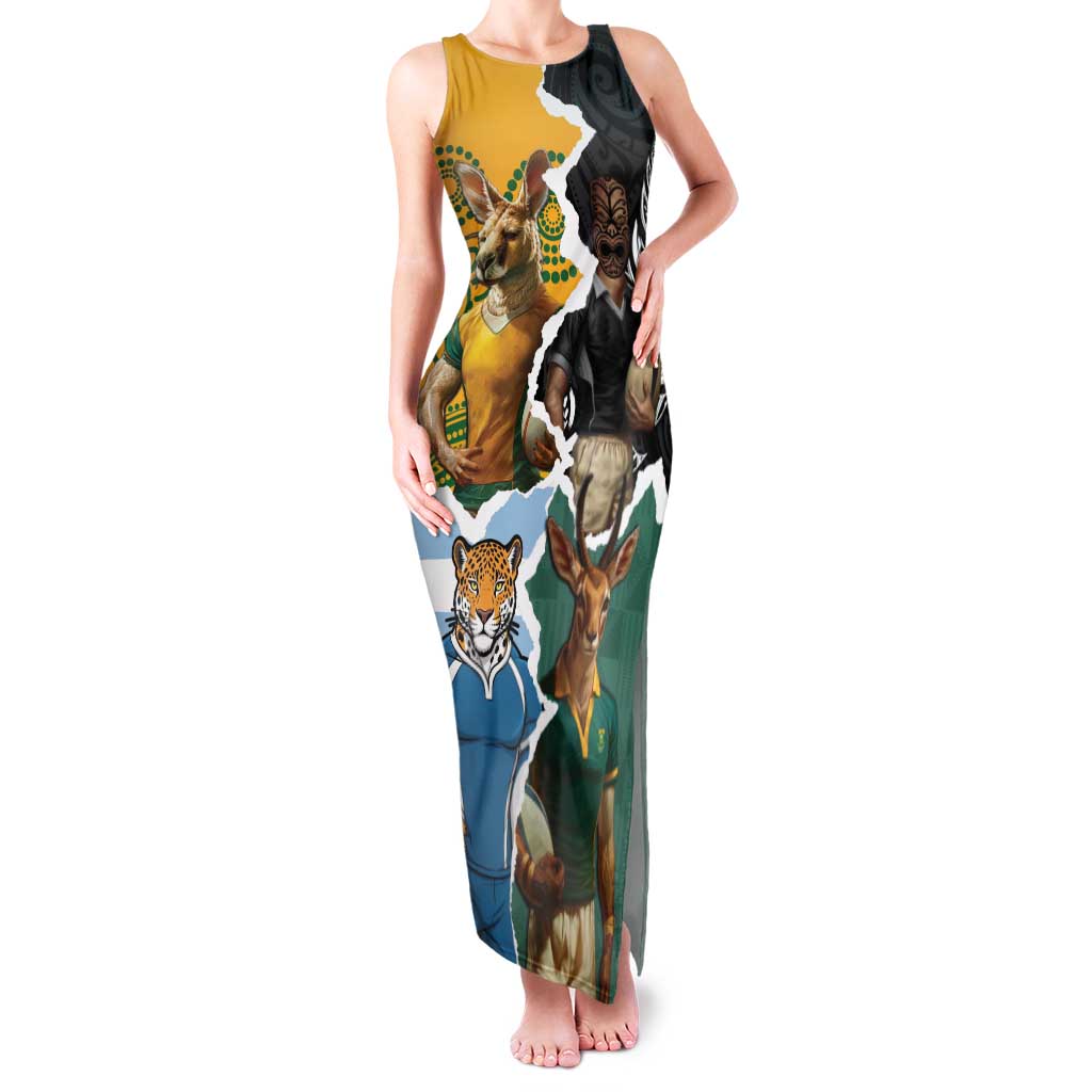 Personalised Rugby 2025 Championship Family Matching Tank Maxi Dress and Hawaiian Shirt Southern Hemisphere Countries Mascots - Polynesian Pride