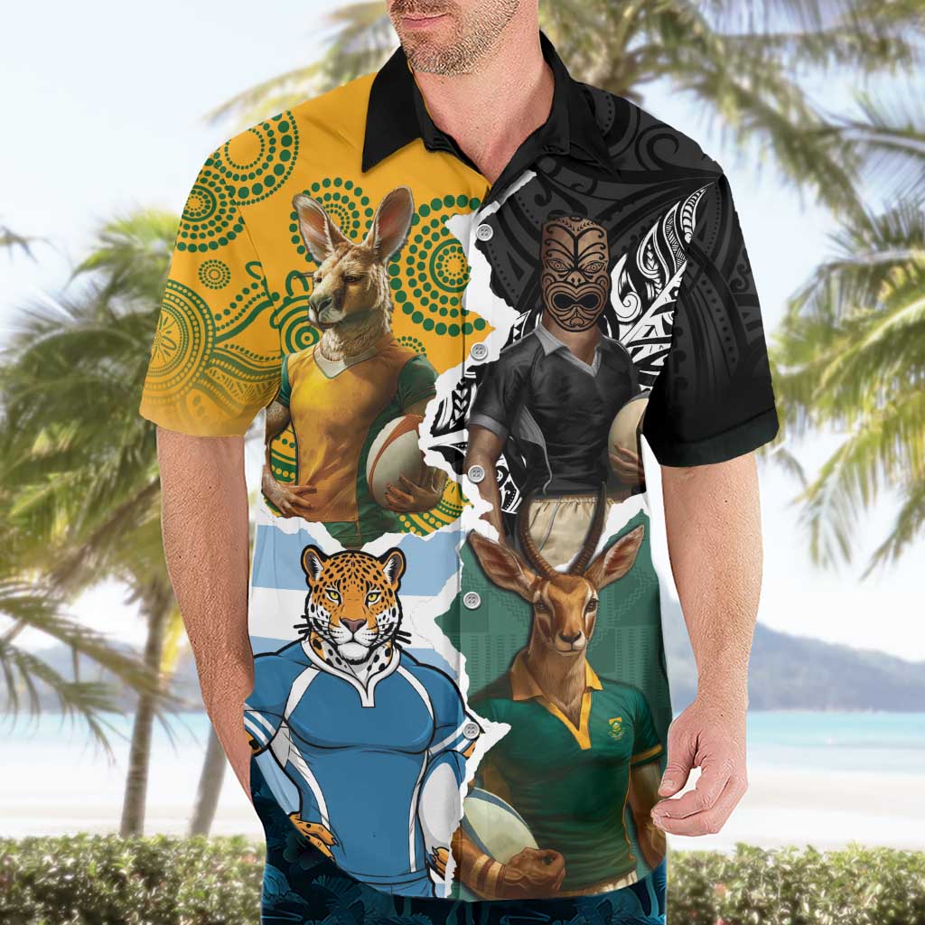 Personalised Rugby 2025 Championship Hawaiian Shirt Southern Hemisphere Countries Mascots - Polynesian Pride