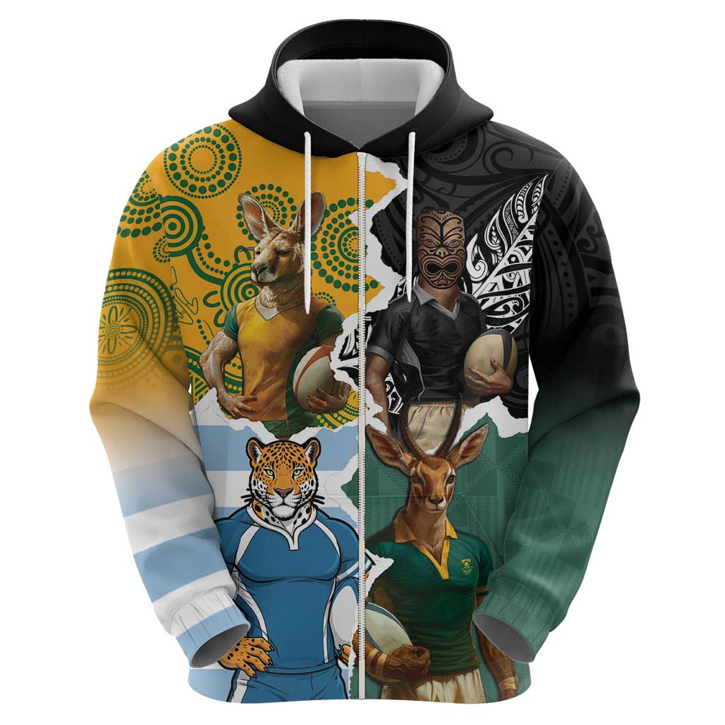 Personalised Rugby 2025 Championship Hoodie Southern Hemisphere Countries Mascots - Polynesian Pride
