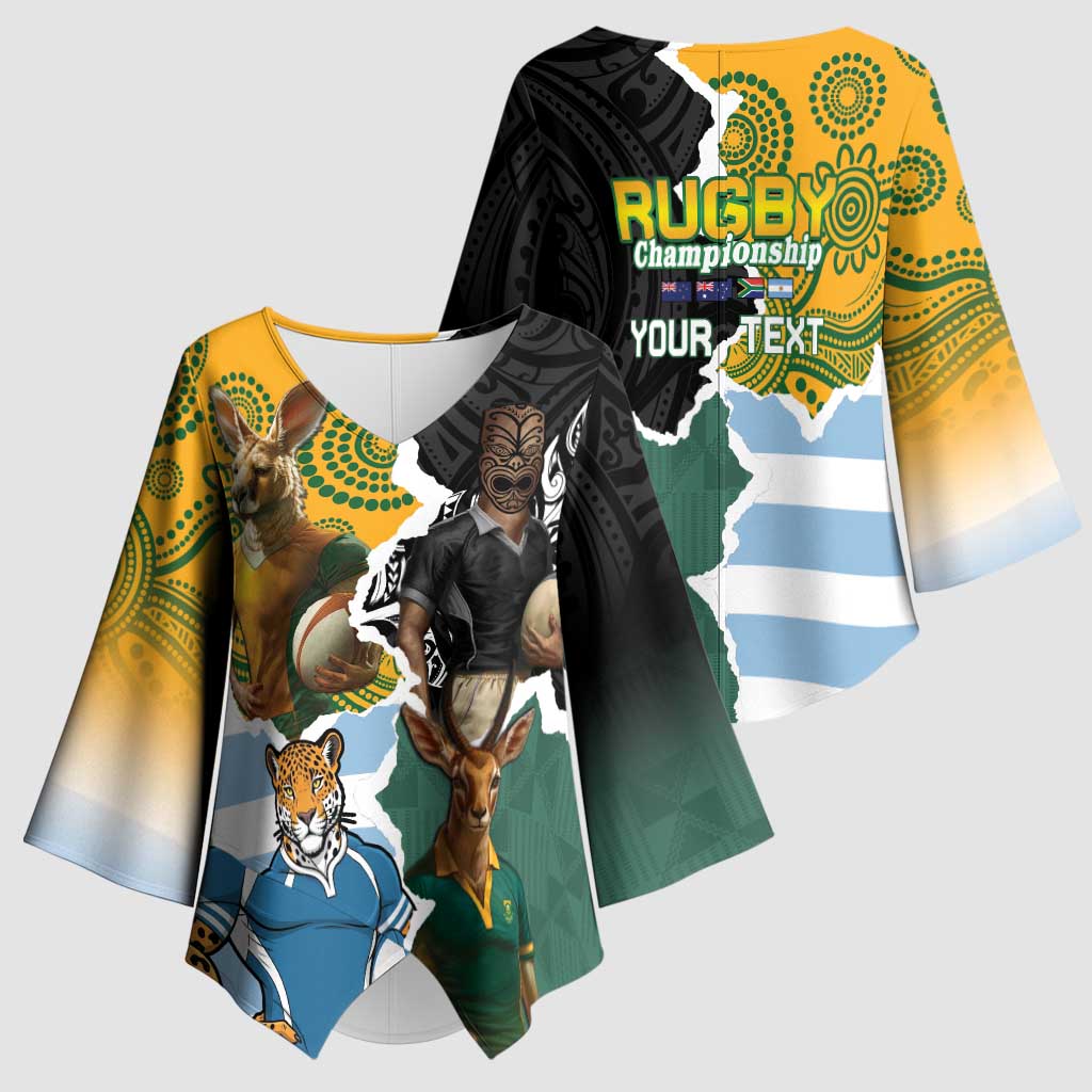 Personalised Rugby 2025 Championship Kimono Sleeve Blouse Southern Hemisphere Countries Mascots - Polynesian Pride