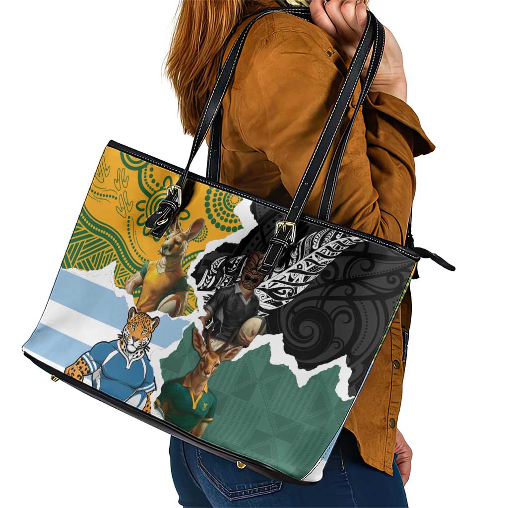 Rugby 2025 Championship Leather Tote Bag Southern Hemisphere Countries Mascots - Polynesian Pride
