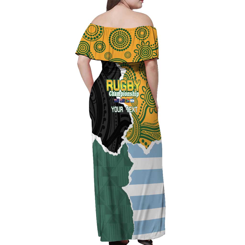 Personalised Rugby 2025 Championship Off Shoulder Maxi Dress Southern Hemisphere Countries Mascots - Polynesian Pride