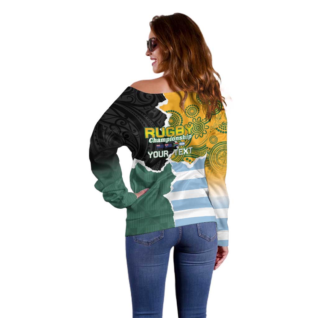 Personalised Rugby 2025 Championship Off Shoulder Sweater Southern Hemisphere Countries Mascots - Polynesian Pride