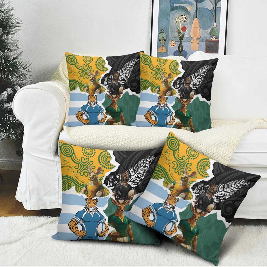 Rugby 2025 Championship Pillow Cover Southern Hemisphere Countries Mascots - Polynesian Pride