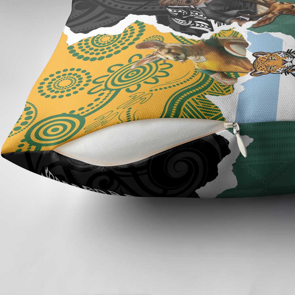 Rugby 2025 Championship Pillow Cover Southern Hemisphere Countries Mascots - Polynesian Pride