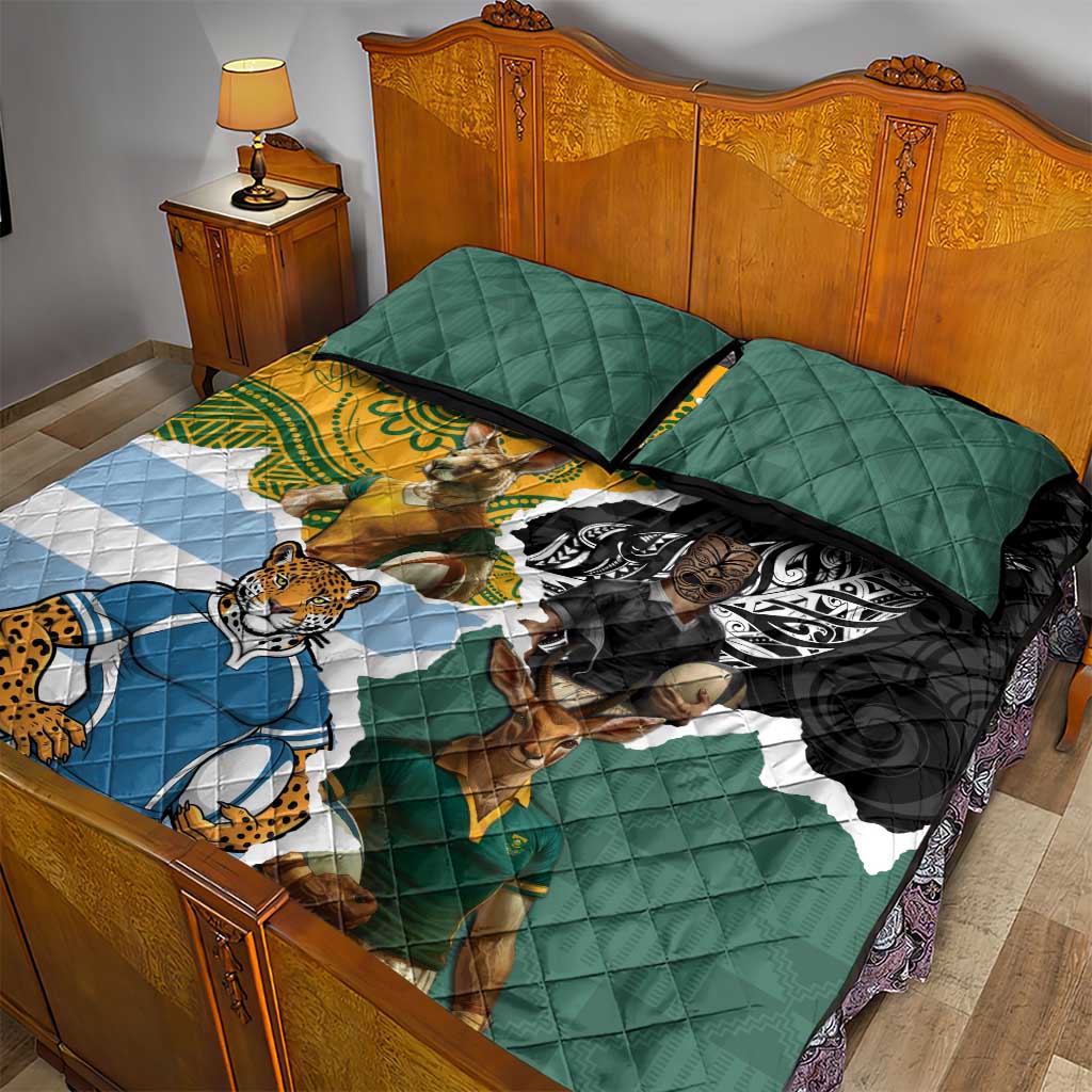 Rugby 2025 Championship Quilt Bed Set Southern Hemisphere Countries Mascots - Polynesian Pride