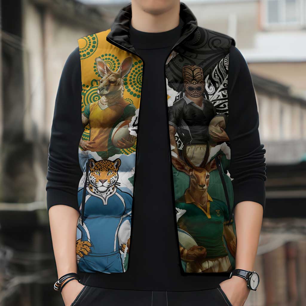 Personalised Rugby 2025 Championship Sleeveless Puffer Jacket Southern Hemisphere Countries Mascots - Polynesian Pride