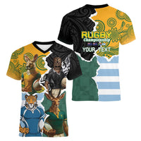 Personalised Rugby 2025 Championship Women V-Neck T-Shirt Southern Hemisphere Countries Mascots - Polynesian Pride