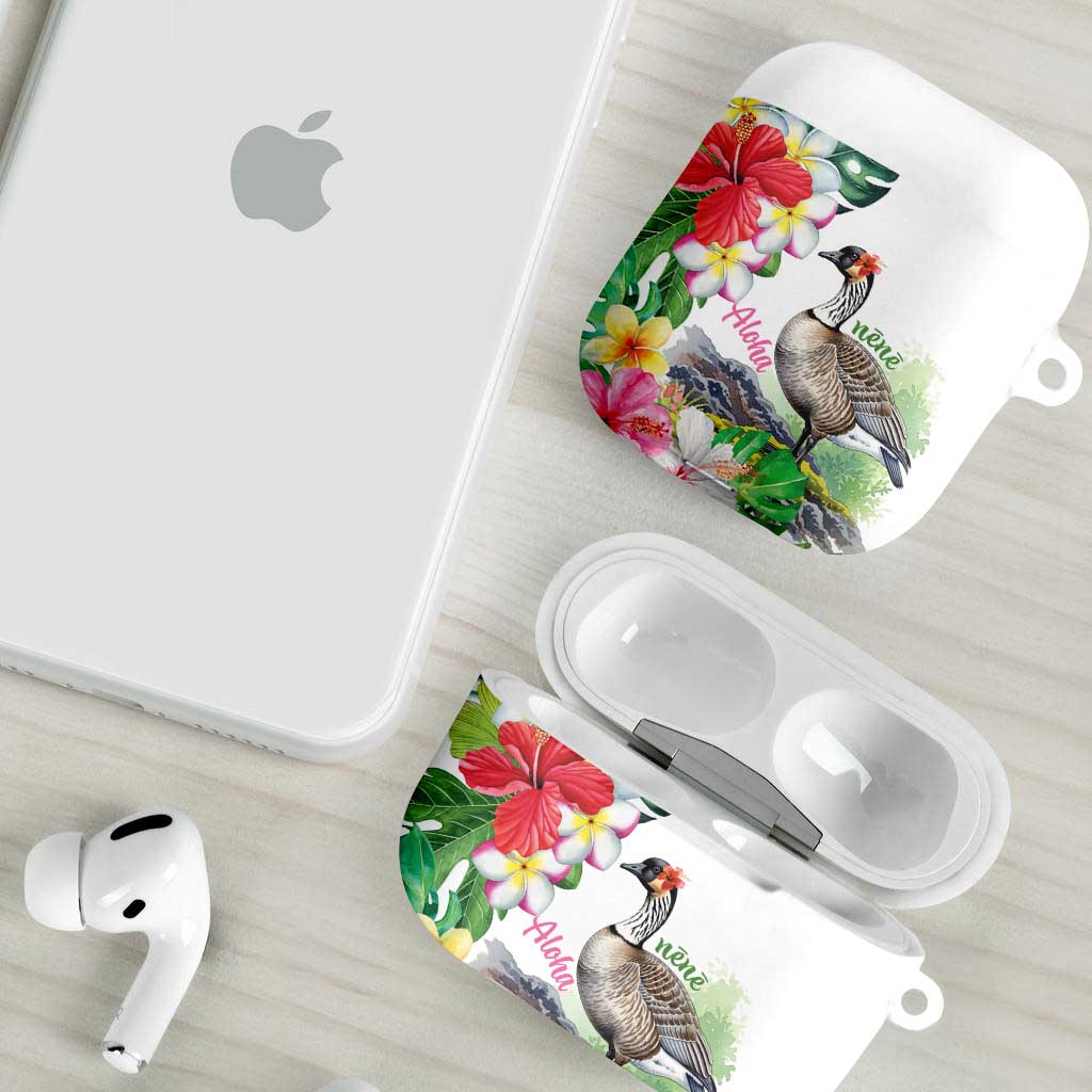 Aloha Hawaii Nene Goose AirPods Case Tropical Flowers Watercolor Stylized - Polynesian Pride