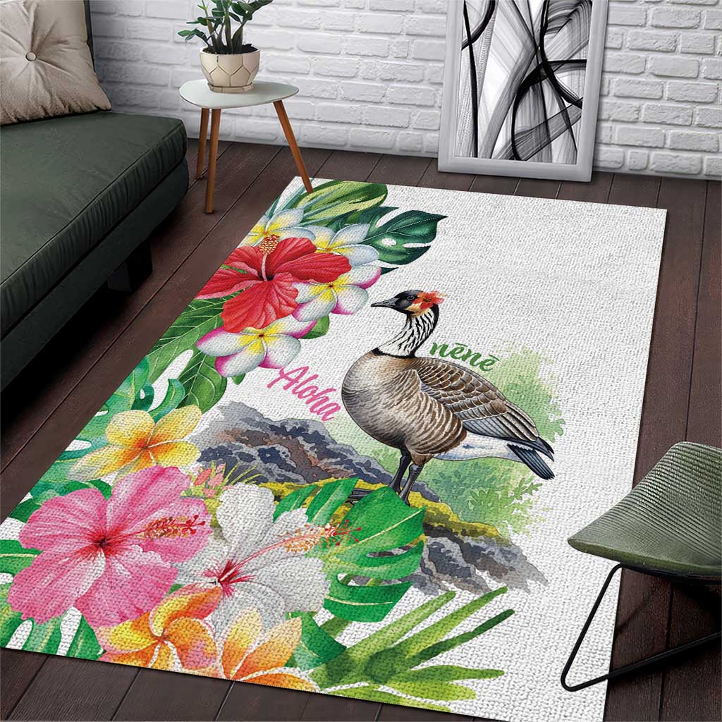 Aloha Hawaii Nene Goose Area Rug Tropical Flowers Watercolor Stylized - Polynesian Pride