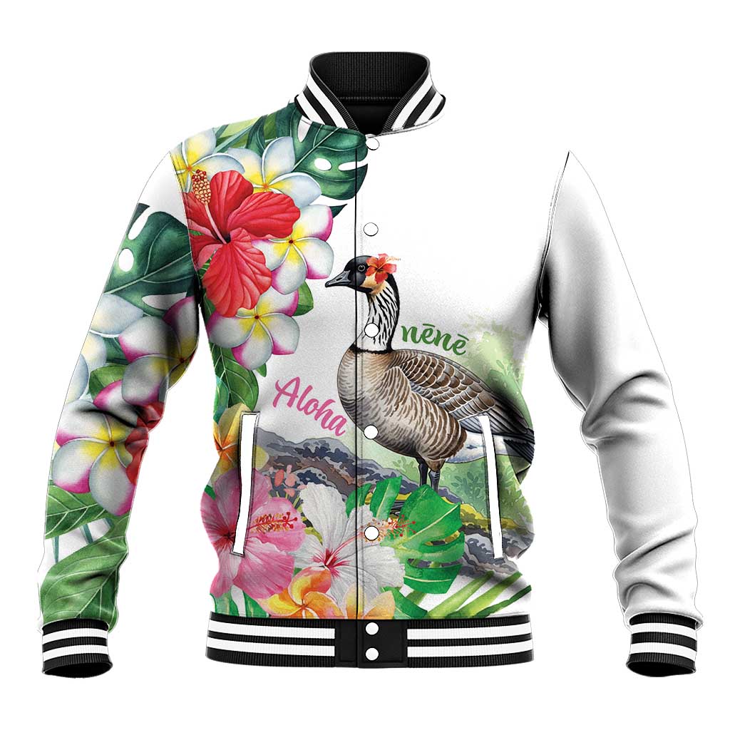 Aloha Hawaii Nene Goose Baseball Jacket Tropical Flowers Watercolor Stylized - Polynesian Pride
