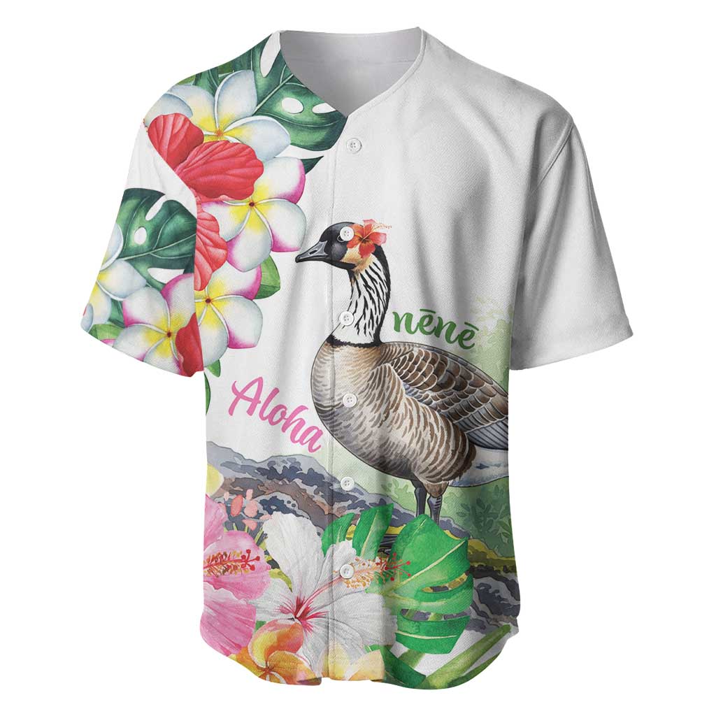 Aloha Hawaii Nene Goose Baseball Jersey Tropical Flowers Watercolor Stylized - Polynesian Pride