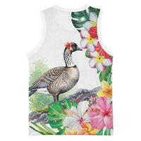 Aloha Hawaii Nene Goose Basketball Jersey Tropical Flowers Watercolor Stylized - Polynesian Pride