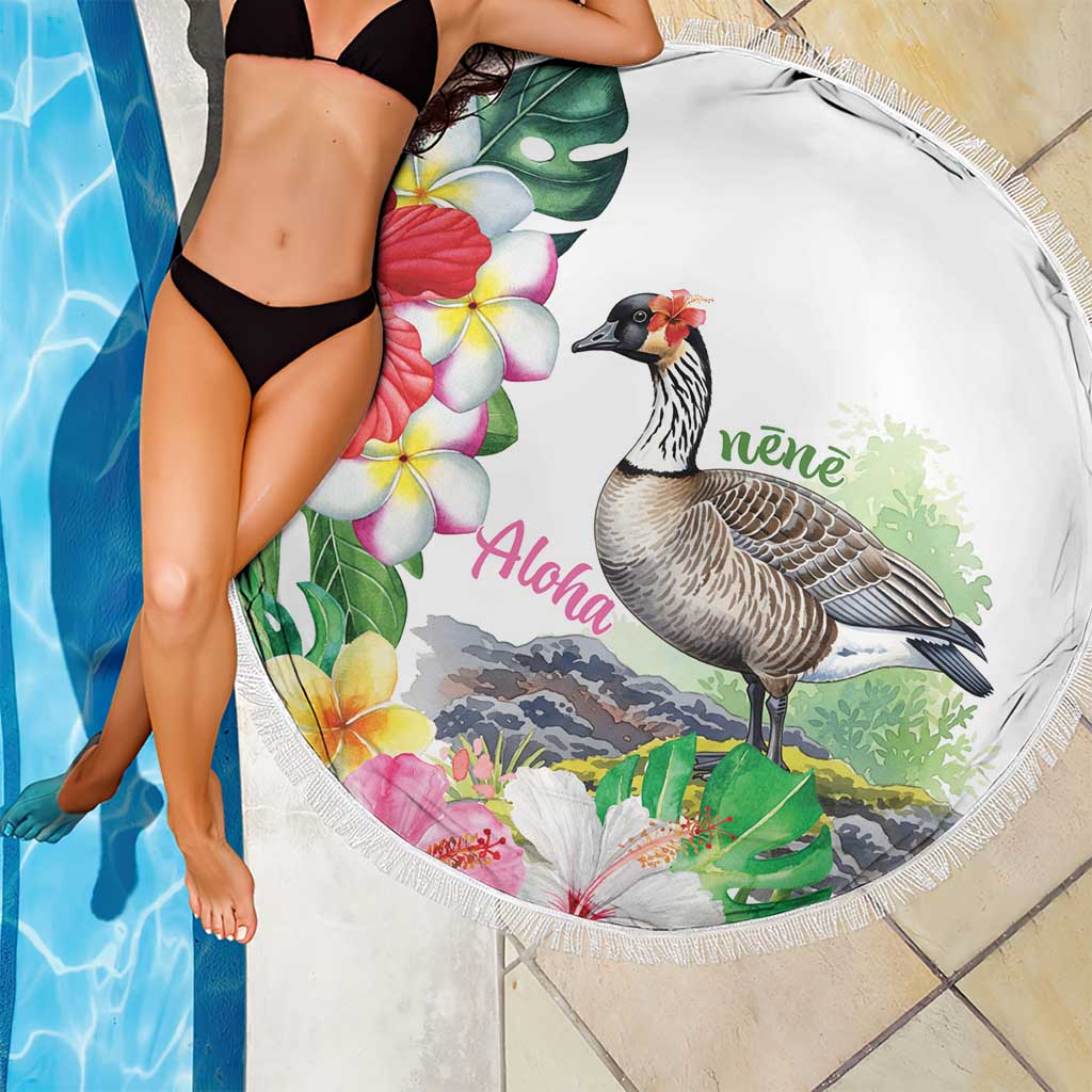 Aloha Hawaii Nene Goose Beach Blanket Tropical Flowers Watercolor Stylized - Polynesian Pride
