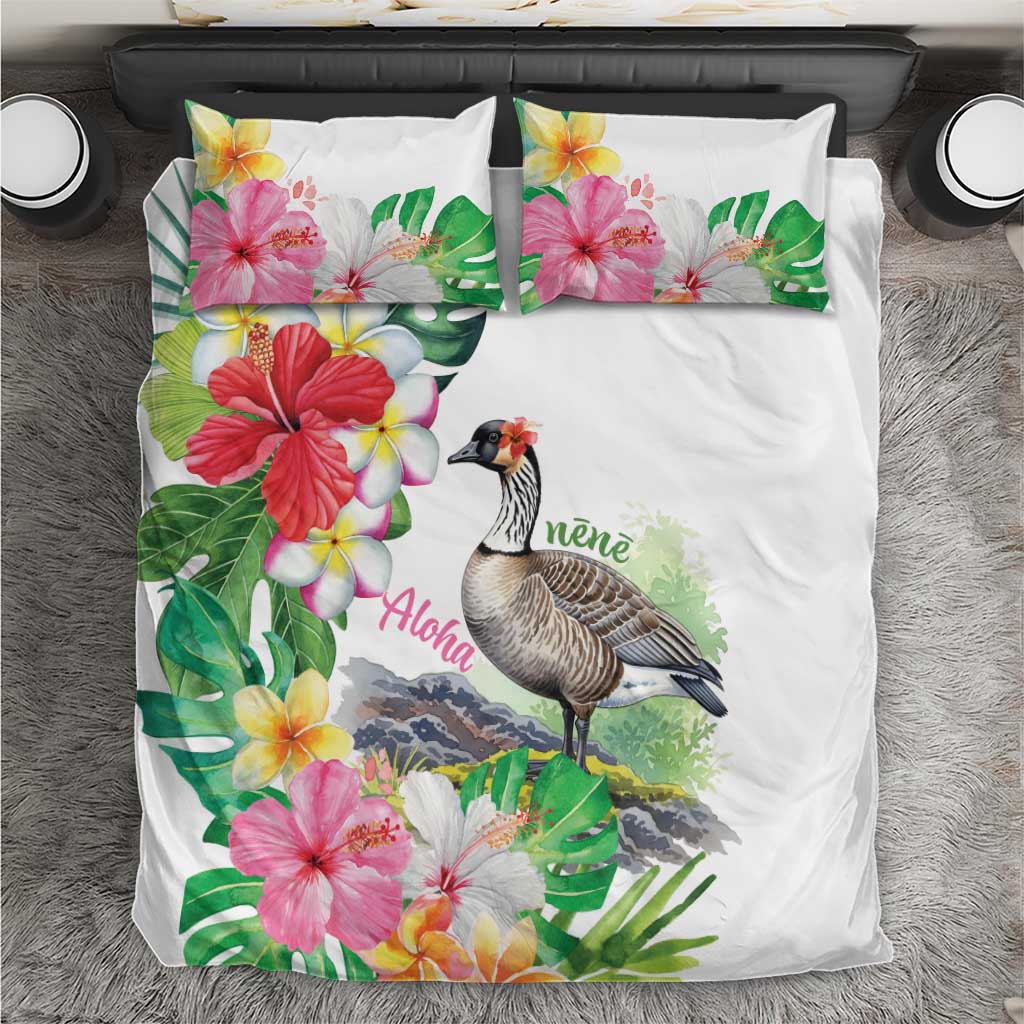 Aloha Hawaii Nene Goose Bedding Set Tropical Flowers Watercolor Stylized - Polynesian Pride