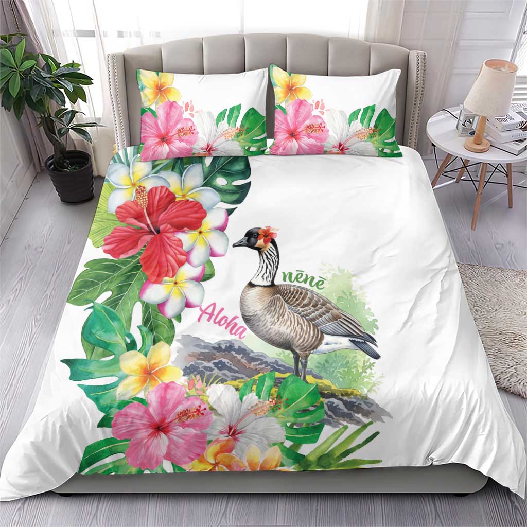 Aloha Hawaii Nene Goose Bedding Set Tropical Flowers Watercolor Stylized - Polynesian Pride