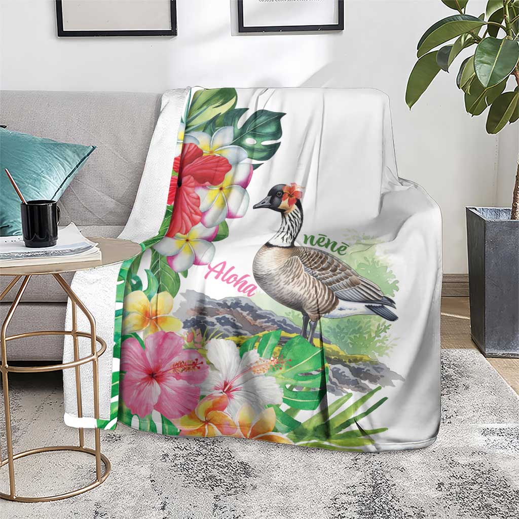Aloha Hawaii Nene Goose Blanket Tropical Flowers Watercolor Stylized - Polynesian Pride
