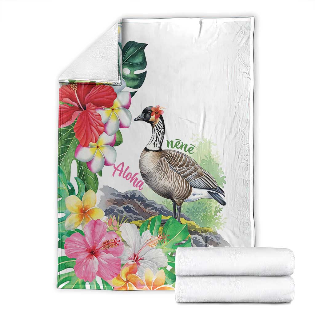 Aloha Hawaii Nene Goose Blanket Tropical Flowers Watercolor Stylized - Polynesian Pride